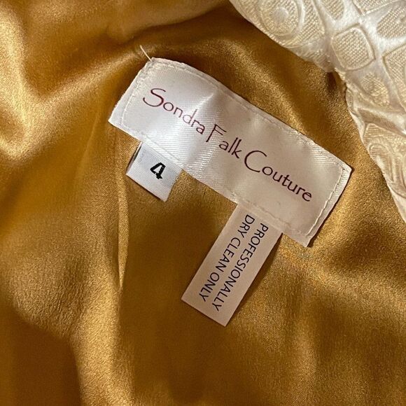 Sondra Falk Couture Gold Ivory Formal Jacket Dress – Size 4 (Designer, NWT) - Picture 9 of 16